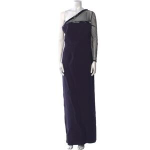 Safiyaa Dress Navy Blue Beaded Mesh One Shoulder Cocktail Evening Gown Size 12